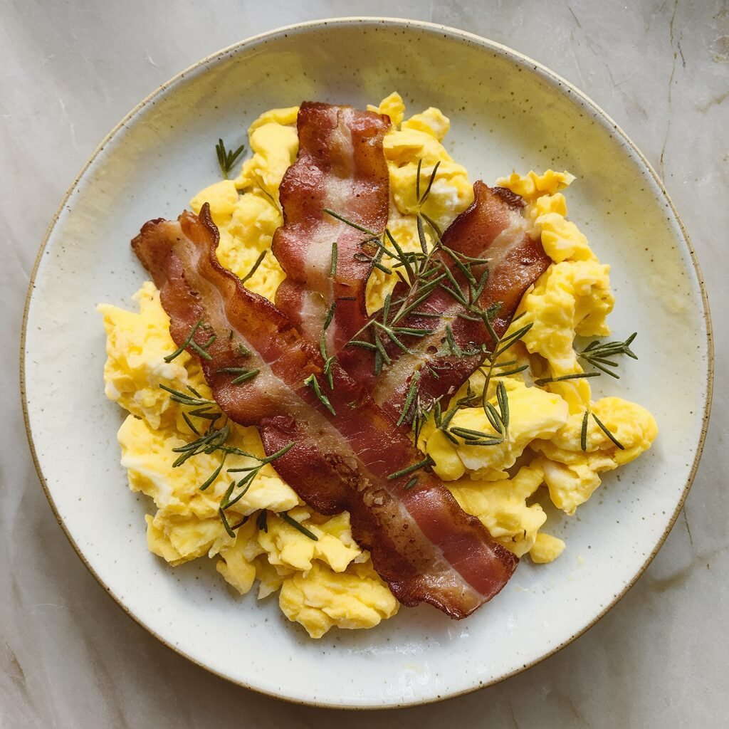 Indulge in Perfect Scrambled Eggs with Crispy Bacon: A Breakfast Delight!