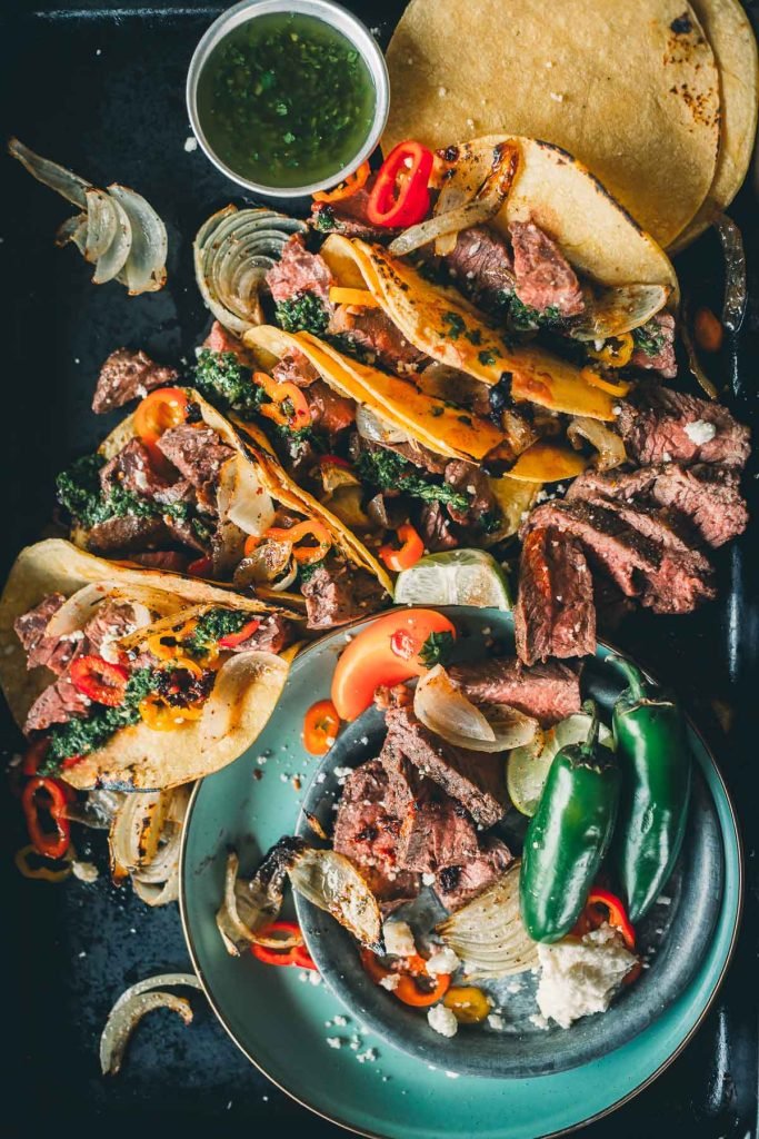 Unforgettable Broiled Hanger Steak Tacos with Zesty Chimichurri