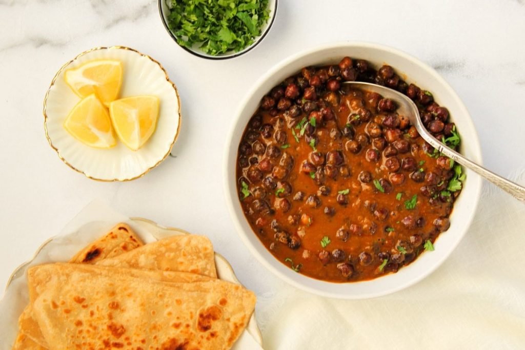 Spiced Black Chickpeas in a Tangy Gujarati Gravy